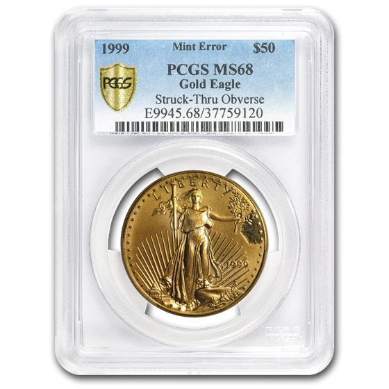 1999 1 oz Gold American Eagle MS-68 PCGS (Obv Mint Error) 1999 1 oz Gold American Eagle MS-68 PCGS (Obv Mint Error)